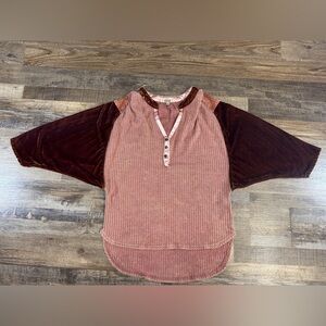 Gimmicks Waffle Knit Henley Top XS Velvet Sleeve Boho